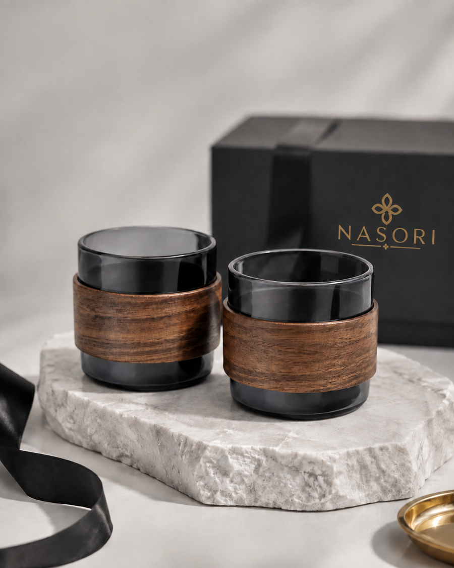 NASORI DUO – Personalisierbares Rauchglas-Set mit Holz-Sleeves